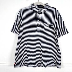 Ralph Lauren Men's Striped Polo Shirt Navy White Short Sleeve Button Up Size XL